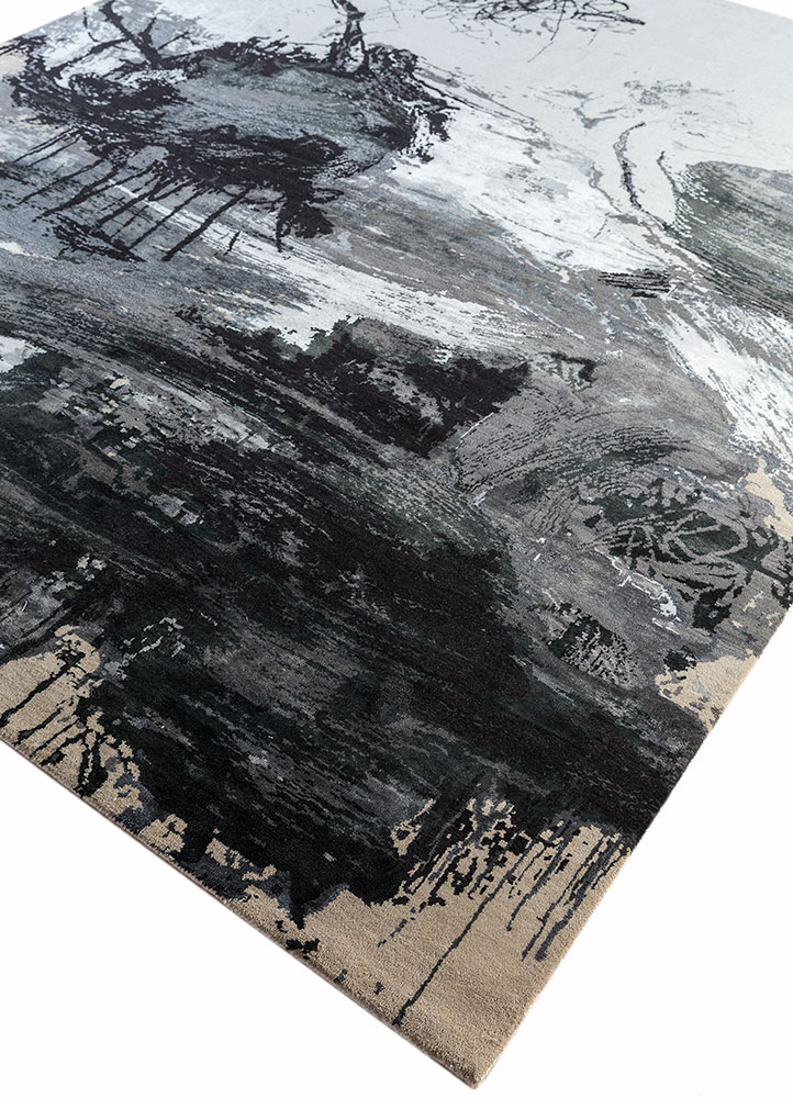chaos theory by kavi ivory wool and bamboo silk Hand Knotted Rug - FloorShot