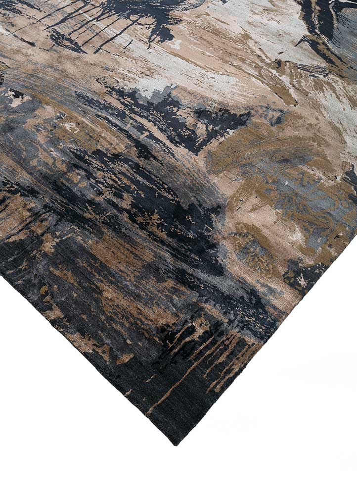 chaos theory by kavi blue wool and bamboo silk Hand Knotted Rug - FloorShot