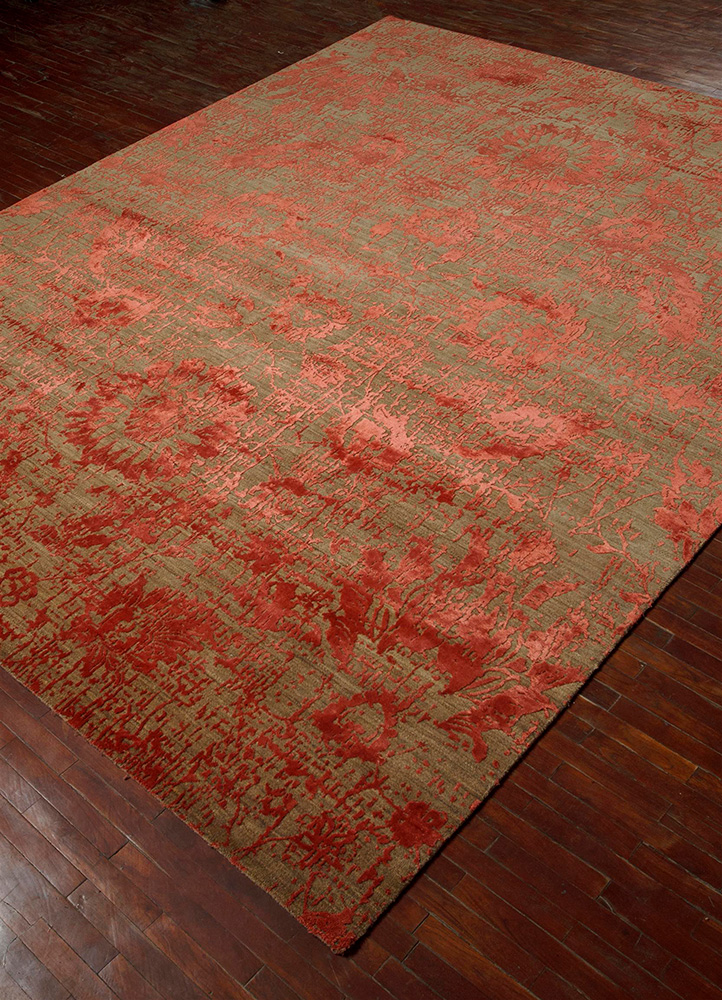 chaos theory by kavi red and orange wool and bamboo silk Hand Knotted Rug - FloorShot