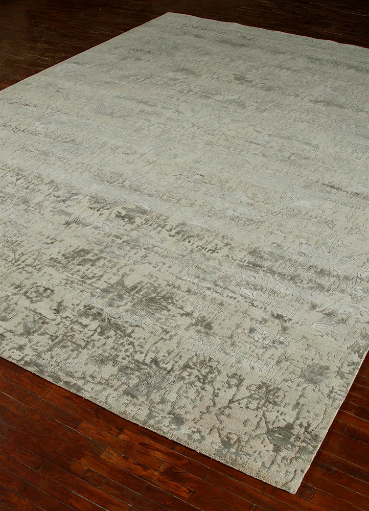 chaos theory by kavi beige and brown wool and bamboo silk Hand Knotted Rug - FloorShot