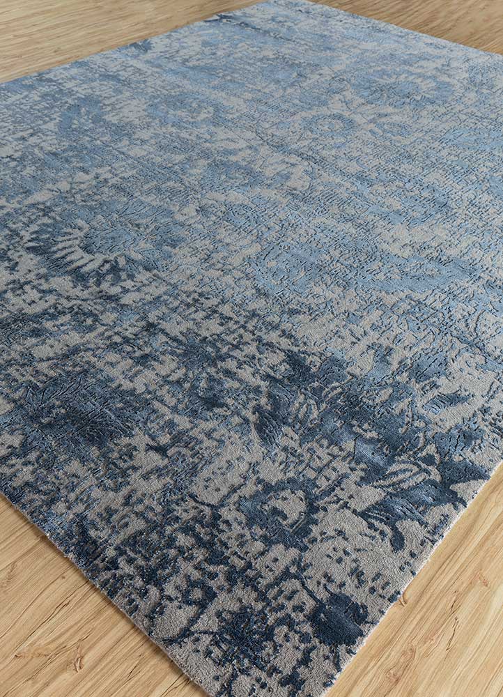 chaos theory by kavi grey and black wool and bamboo silk Hand Knotted Rug - FloorShot