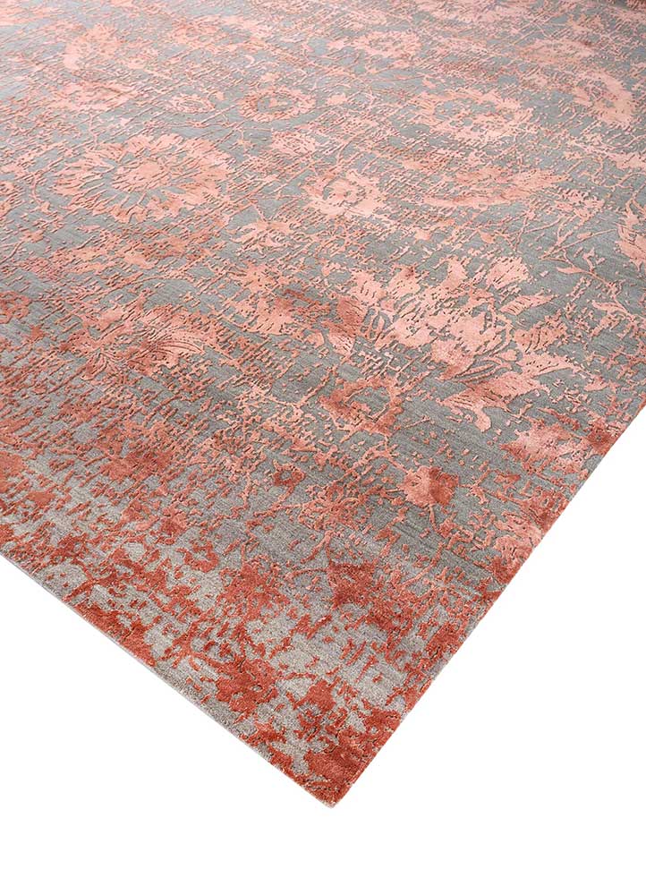 chaos theory by kavi red and orange wool and bamboo silk Hand Knotted Rug - FloorShot