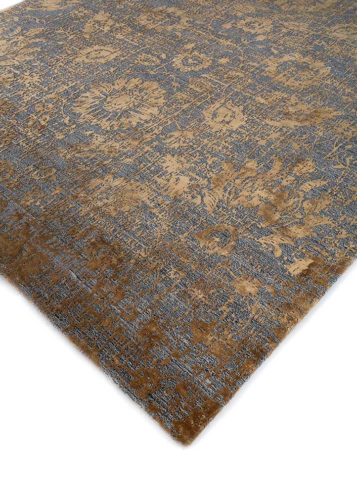 chaos theory by kavi beige and brown wool and bamboo silk Hand Knotted Rug - FloorShot