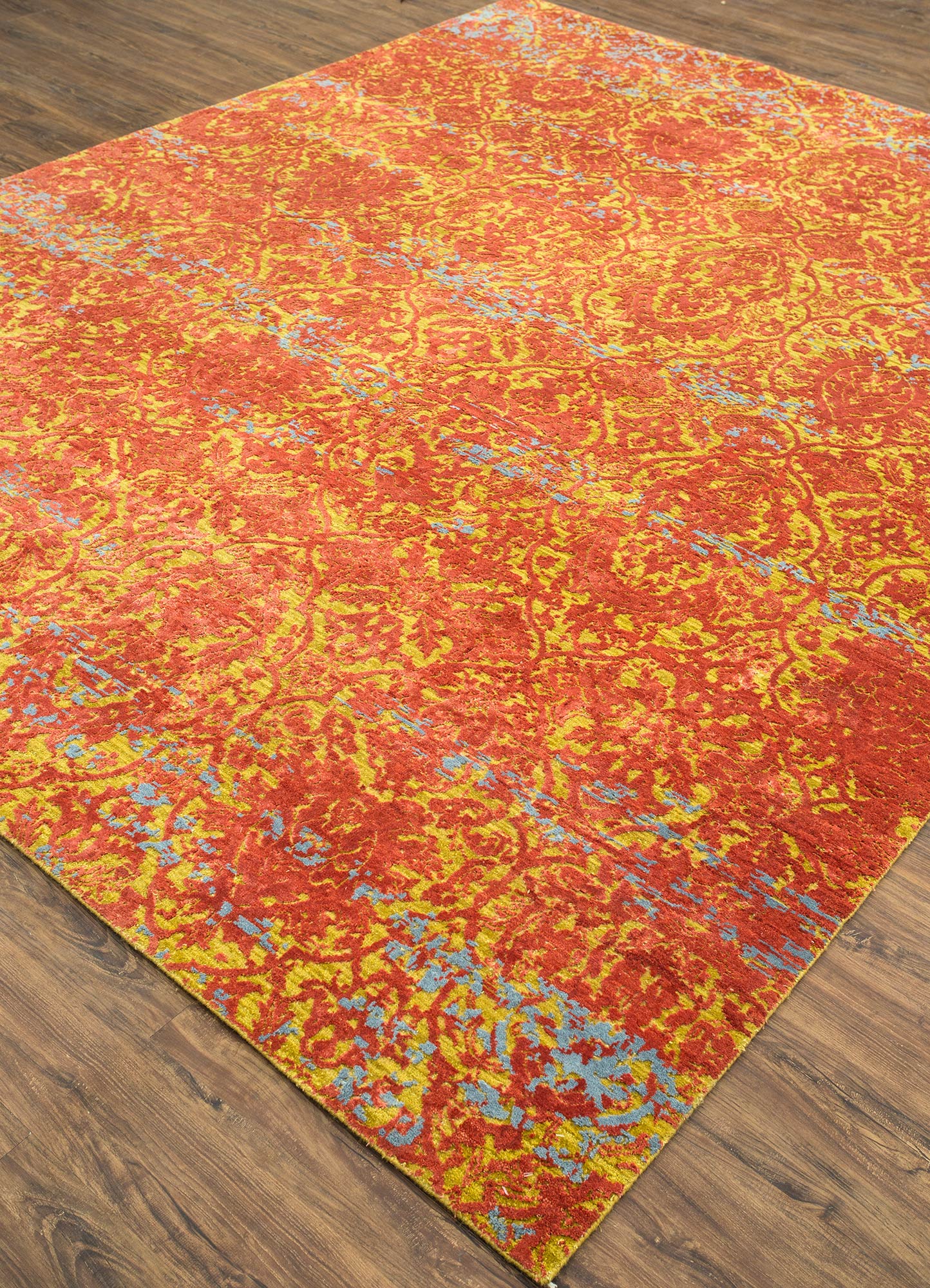 chaos theory by kavi red and orange wool and bamboo silk Hand Knotted Rug - FloorShot