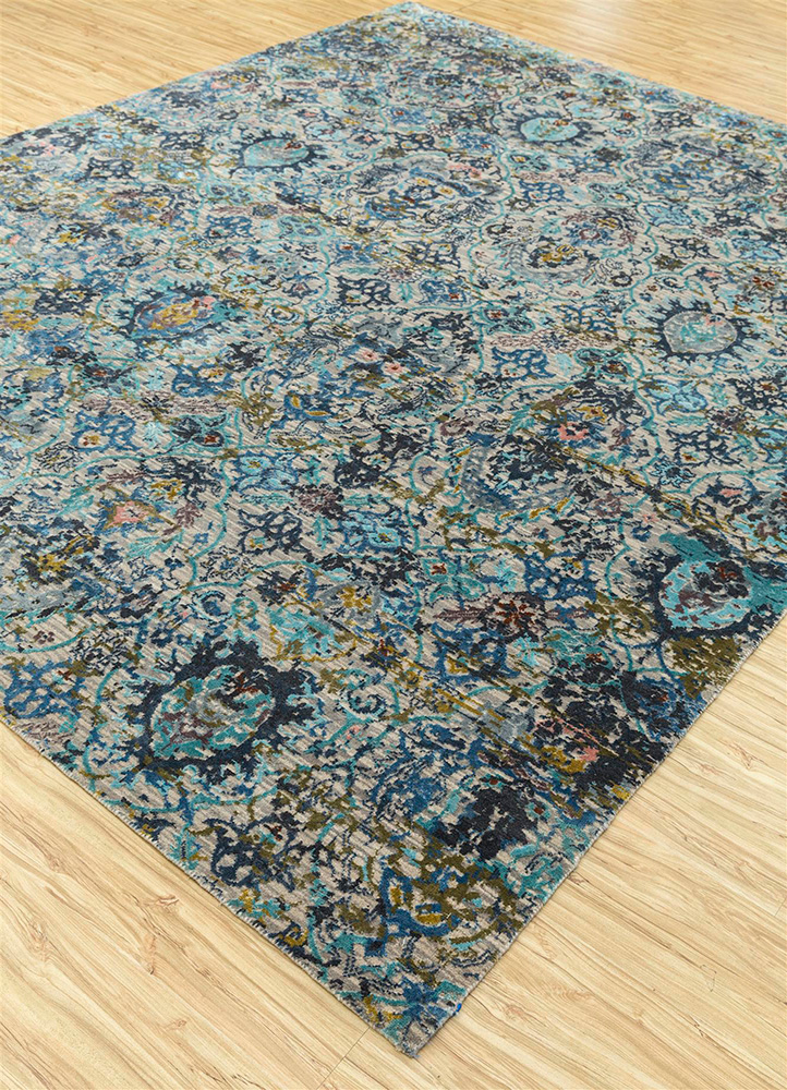 chaos theory by kavi beige and brown wool and bamboo silk Hand Knotted Rug - FloorShot