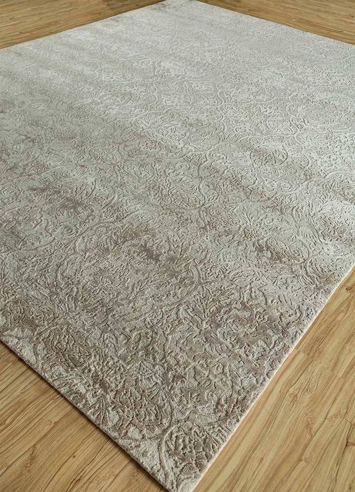 chaos theory by kavi beige and brown wool and bamboo silk Hand Knotted Rug - FloorShot