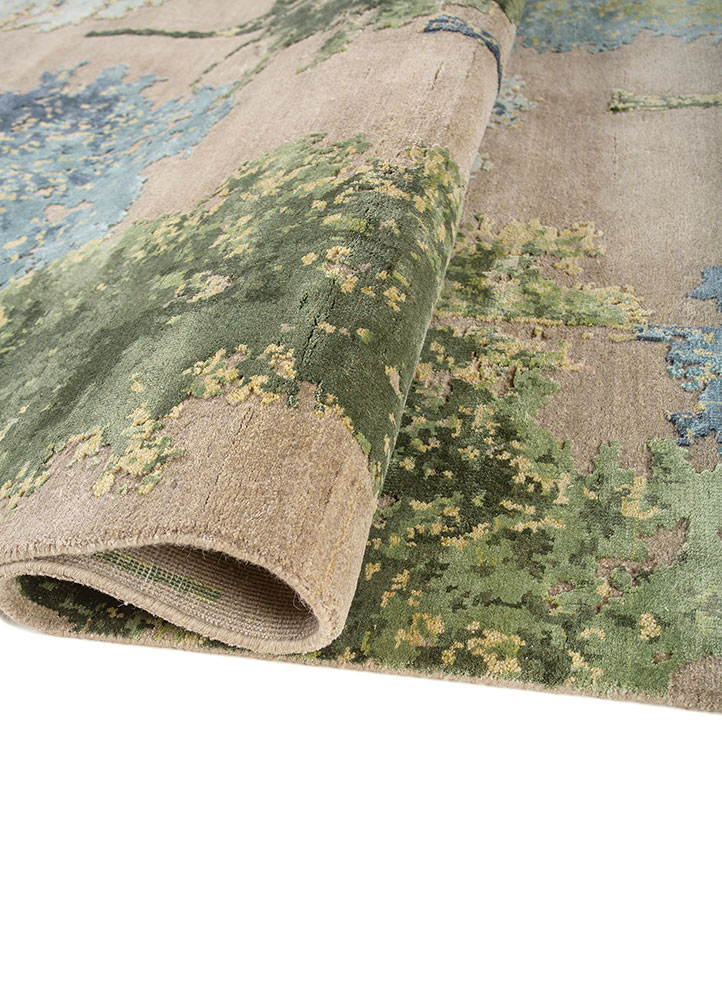 chaos theory by kavi beige and brown wool and bamboo silk Hand Knotted Rug - FloorShot