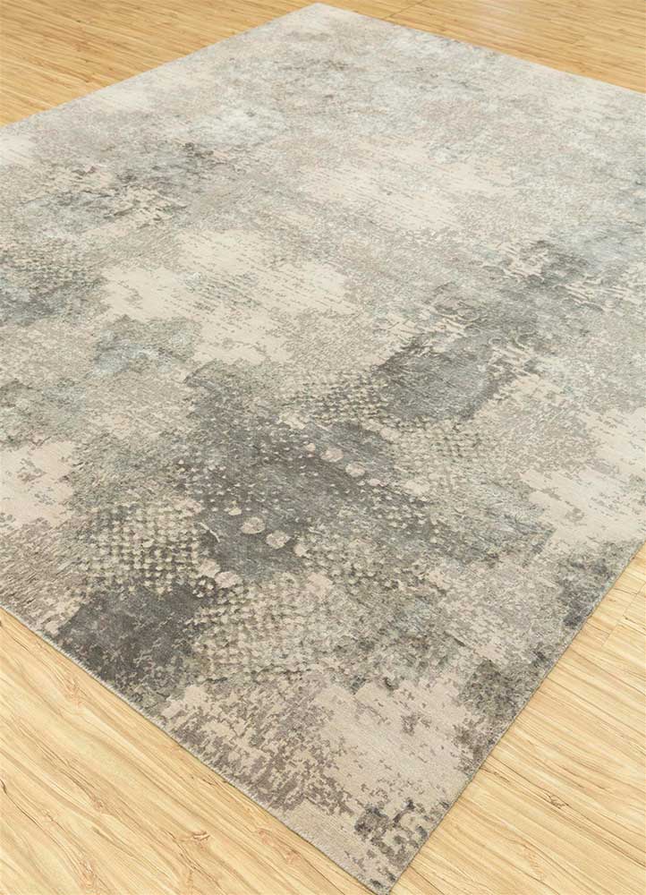 chaos theory by kavi grey and black wool and bamboo silk Hand Knotted Rug - FloorShot