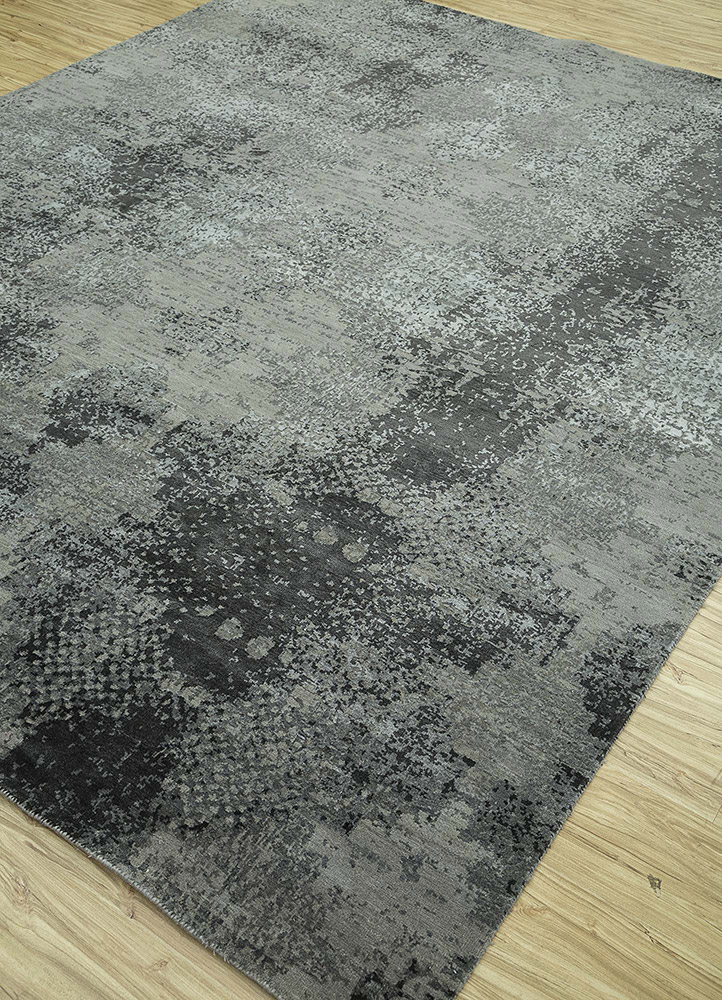 chaos theory by kavi grey and black wool and bamboo silk Hand Knotted Rug - FloorShot