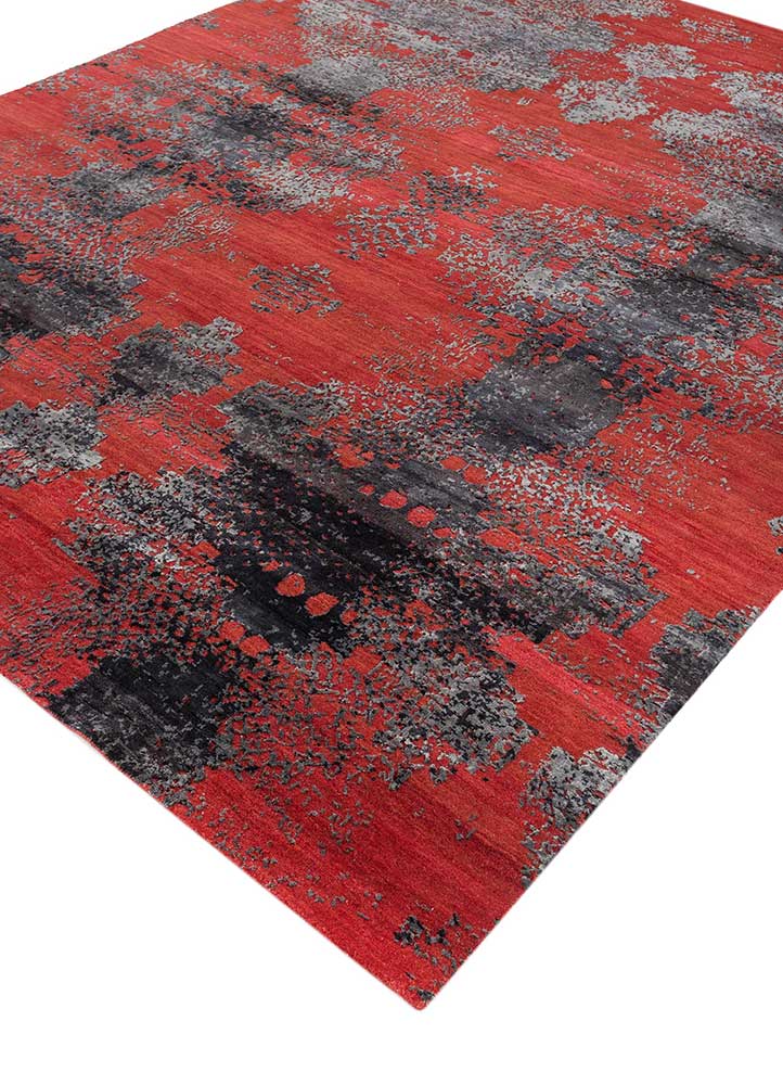 chaos theory by kavi red and orange wool and bamboo silk Hand Knotted Rug - FloorShot