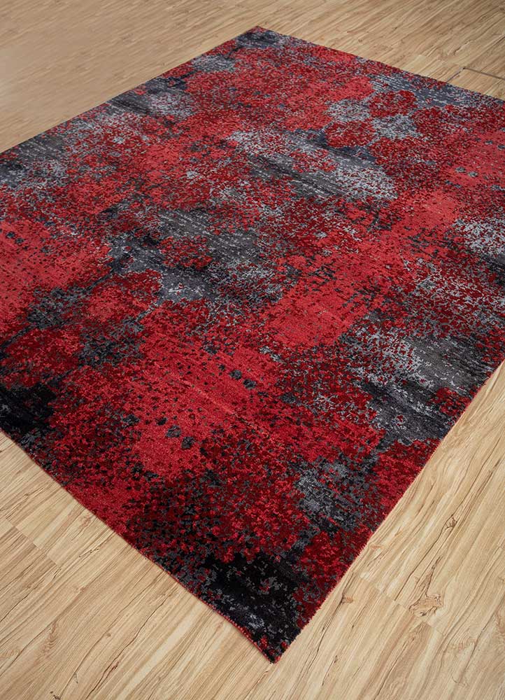 chaos theory by kavi red and orange wool and bamboo silk Hand Knotted Rug - FloorShot