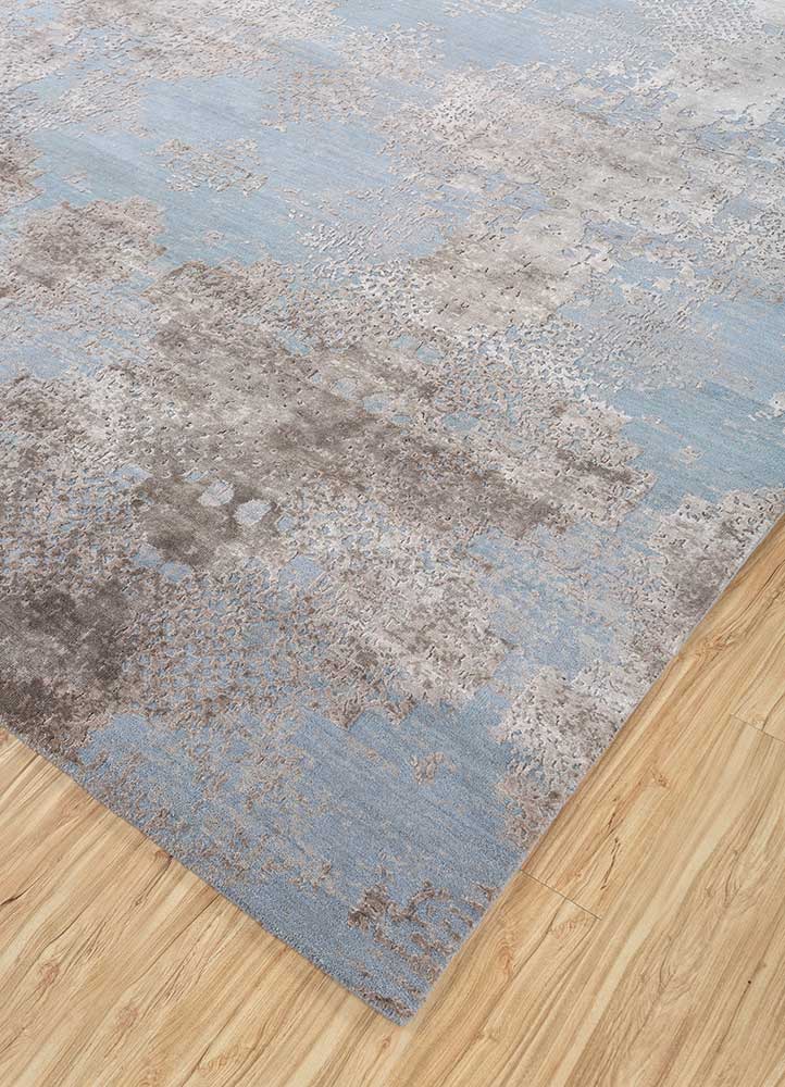 chaos theory by kavi blue wool and bamboo silk Hand Knotted Rug - FloorShot