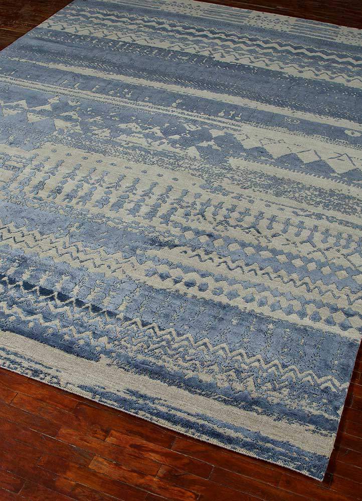 chaos theory by kavi blue wool and bamboo silk Hand Knotted Rug - FloorShot