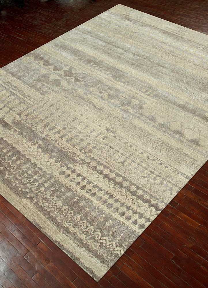 chaos theory by kavi beige and brown wool and bamboo silk Hand Knotted Rug - FloorShot