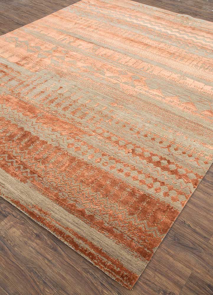 chaos theory by kavi beige and brown wool and bamboo silk Hand Knotted Rug - FloorShot