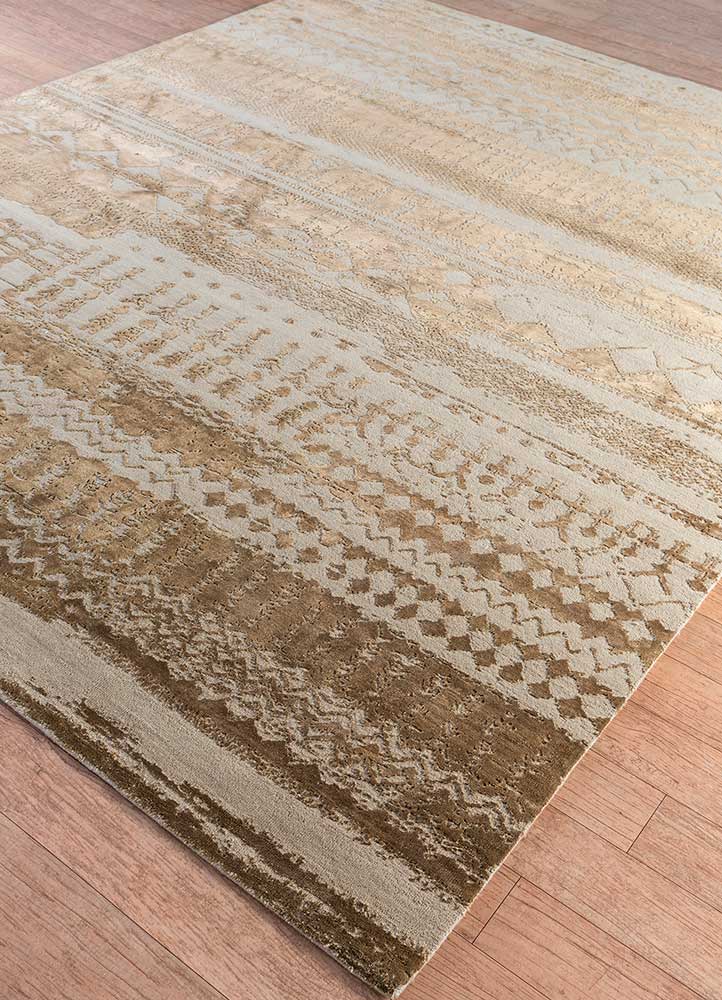 chaos theory by kavi beige and brown wool and bamboo silk Hand Knotted Rug - FloorShot