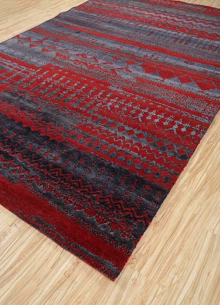 chaos theory by kavi red and orange wool and bamboo silk Hand Knotted Rug - FloorShot