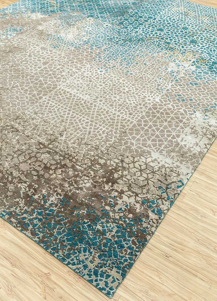 chaos theory by kavi blue wool and bamboo silk Hand Knotted Rug - FloorShot