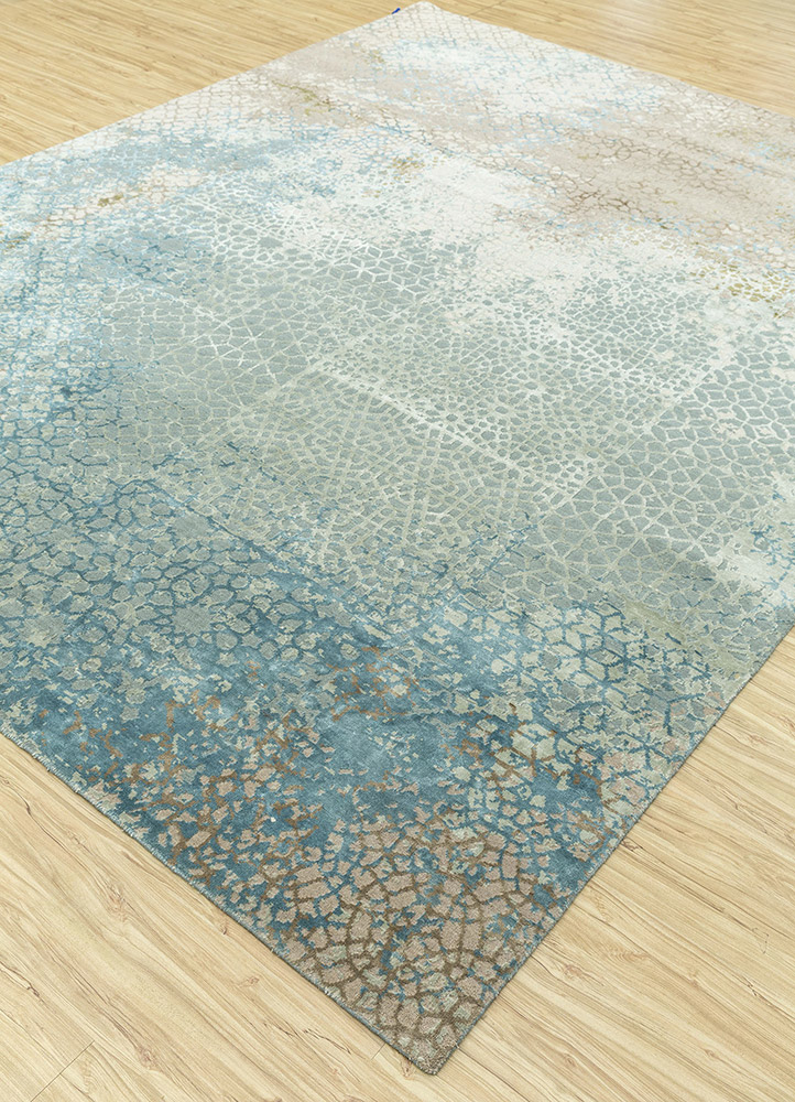 chaos theory by kavi blue wool and bamboo silk Hand Knotted Rug - FloorShot