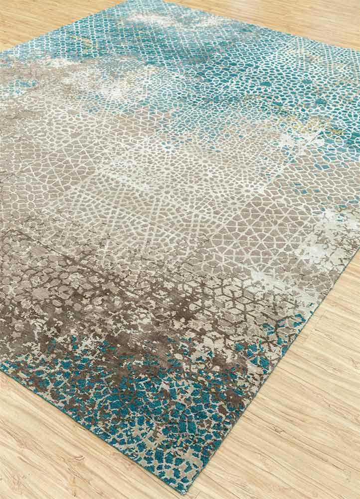 chaos theory by kavi blue wool and bamboo silk Hand Knotted Rug - FloorShot