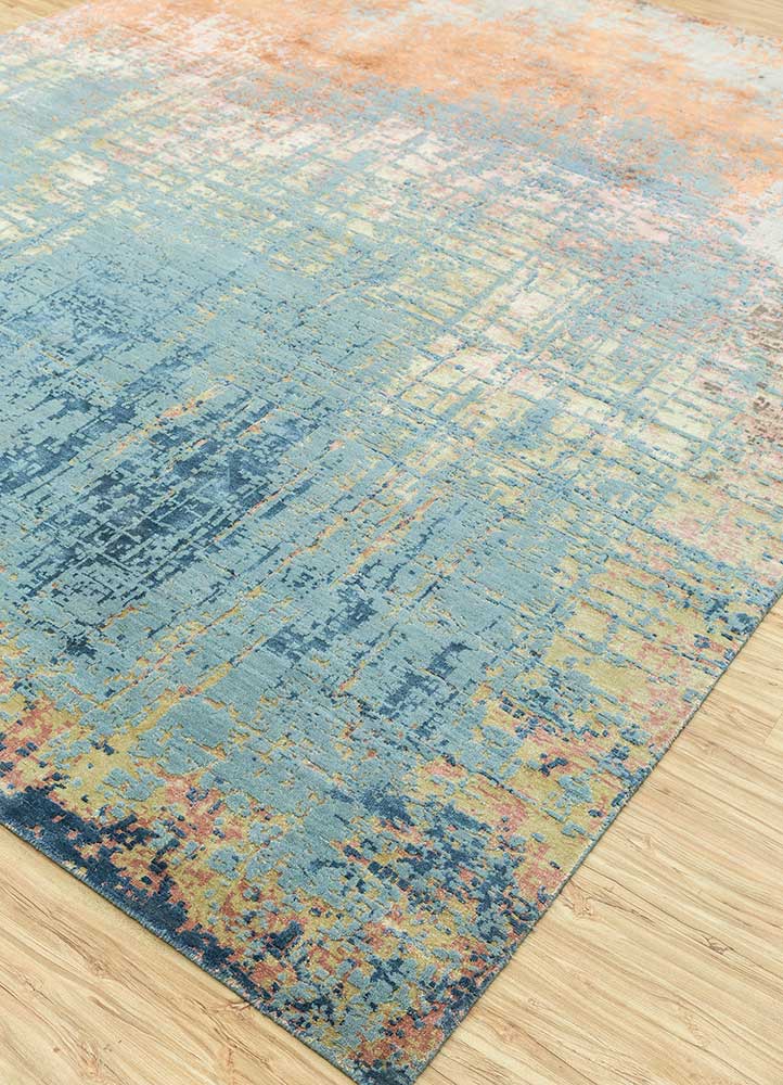 chaos theory by kavi blue wool and bamboo silk Hand Knotted Rug - FloorShot