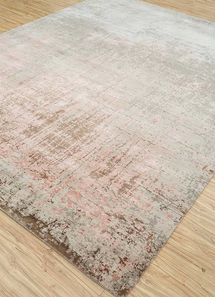 chaos theory by kavi beige and brown wool and bamboo silk Hand Knotted Rug - FloorShot