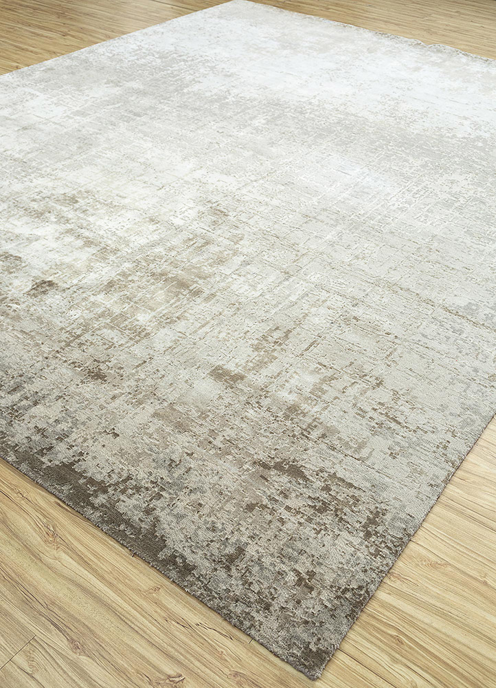 chaos theory by kavi beige and brown wool and bamboo silk Hand Knotted Rug - FloorShot