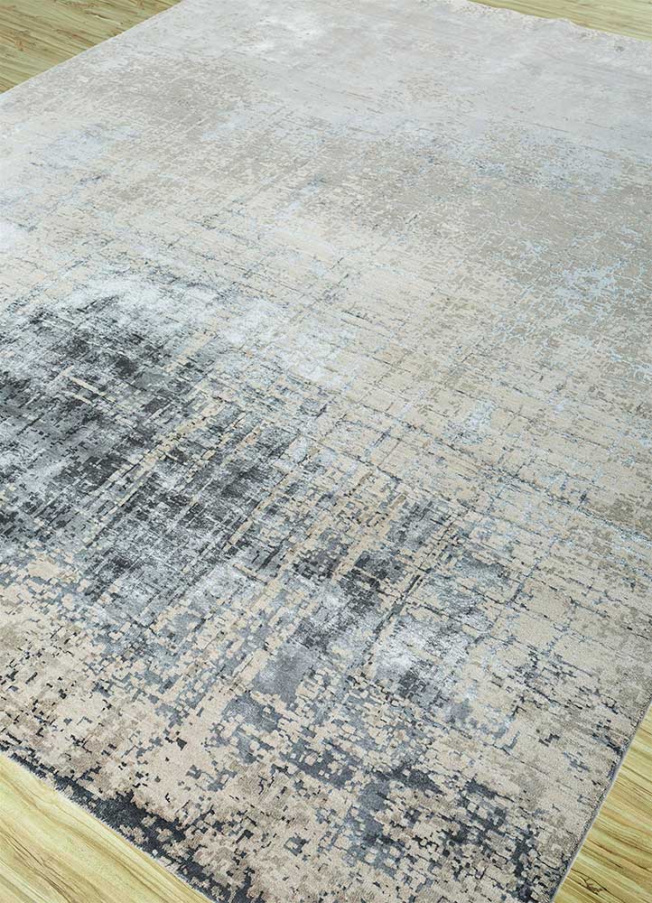 chaos theory by kavi grey and black wool and bamboo silk Hand Knotted Rug - FloorShot