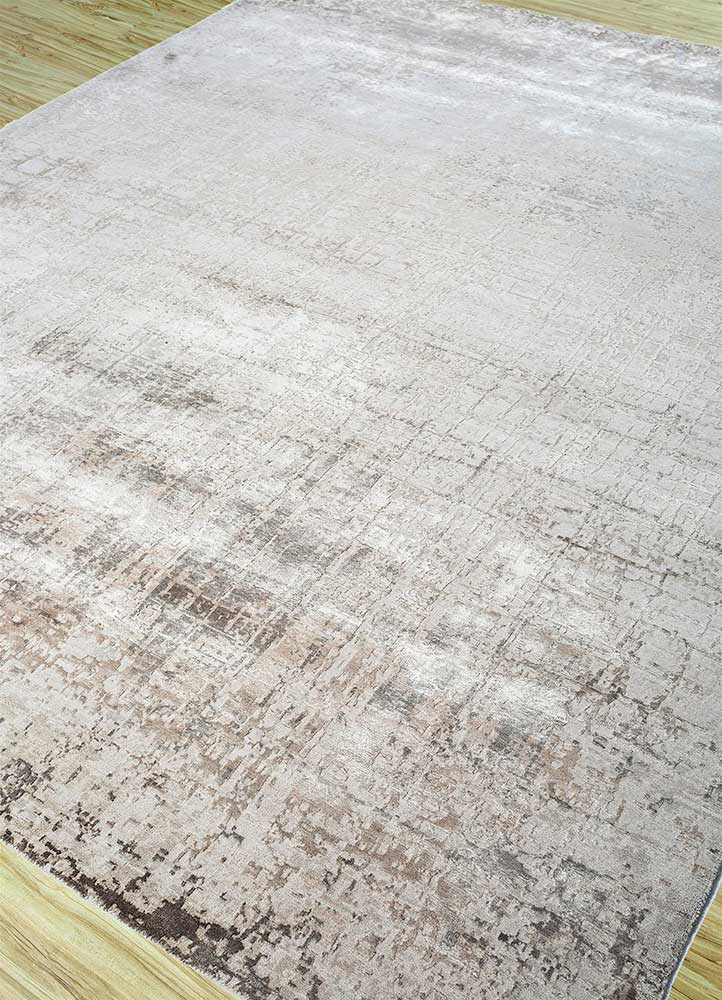 chaos theory by kavi beige and brown wool and bamboo silk Hand Knotted Rug - FloorShot