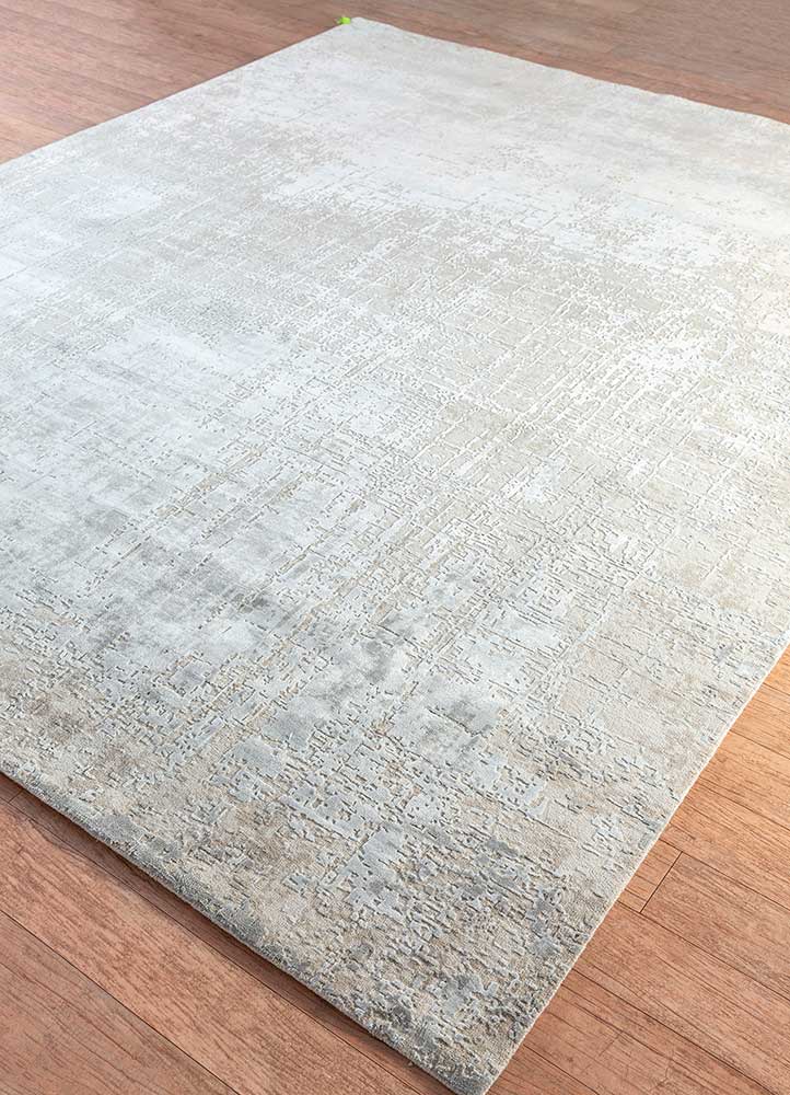 chaos theory by kavi ivory wool and bamboo silk Hand Knotted Rug - FloorShot