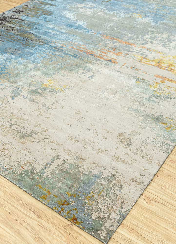 chaos theory by kavi blue wool and bamboo silk Hand Knotted Rug - FloorShot