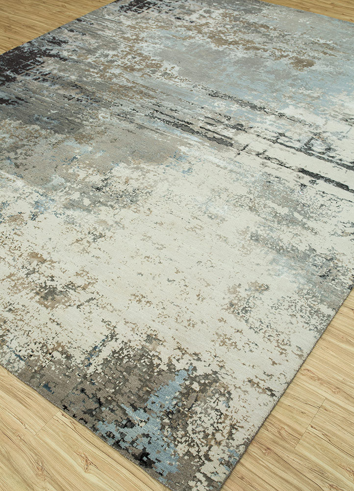 chaos theory by kavi grey and black wool and bamboo silk Hand Knotted Rug - FloorShot