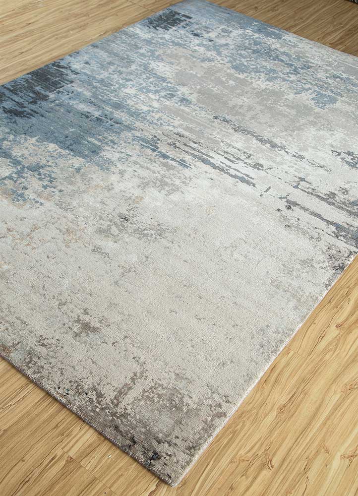 chaos theory by kavi blue wool and bamboo silk Hand Knotted Rug - FloorShot