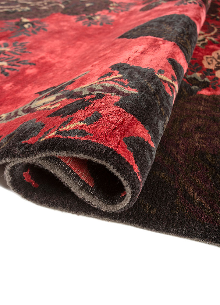 gilded age red and orange wool and bamboo silk Hand Knotted Rug - FloorShot