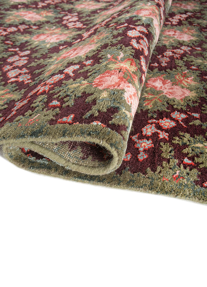 gilded age pink and purple wool and bamboo silk Hand Knotted Rug - FloorShot