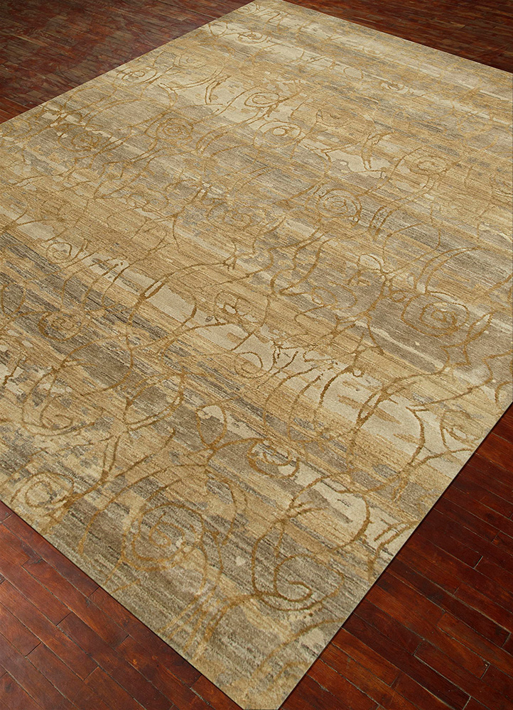 pansy beige and brown wool and bamboo silk Hand Knotted Rug - FloorShot