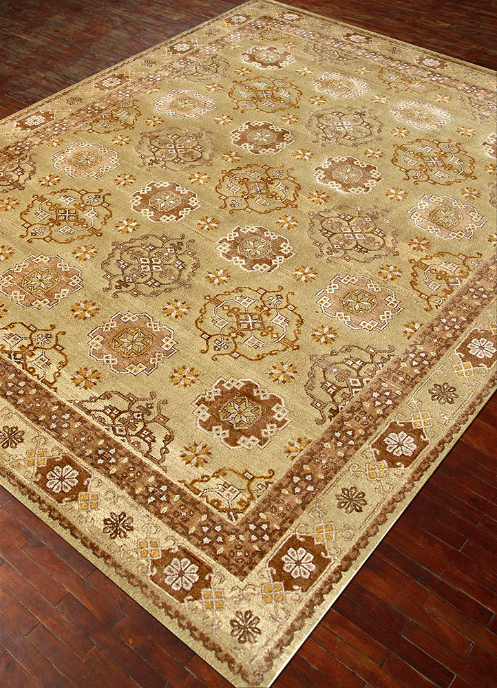 gulnar gold wool and bamboo silk Hand Knotted Rug - FloorShot