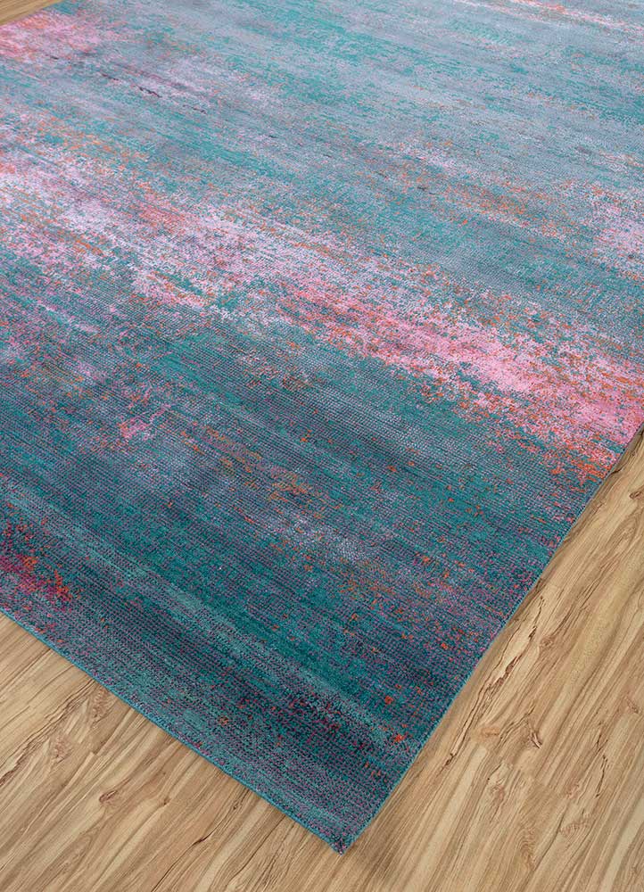 afterglow by kavi blue wool and bamboo silk Hand Knotted Rug - FloorShot