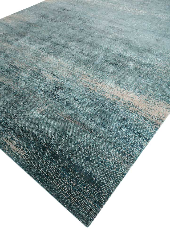 afterglow by kavi blue wool and bamboo silk Hand Knotted Rug - FloorShot