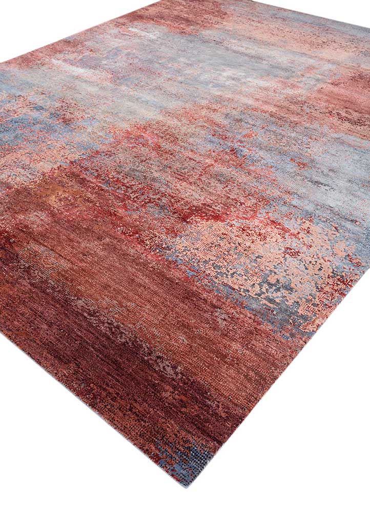 afterglow by kavi red and orange wool and bamboo silk Hand Knotted Rug - FloorShot