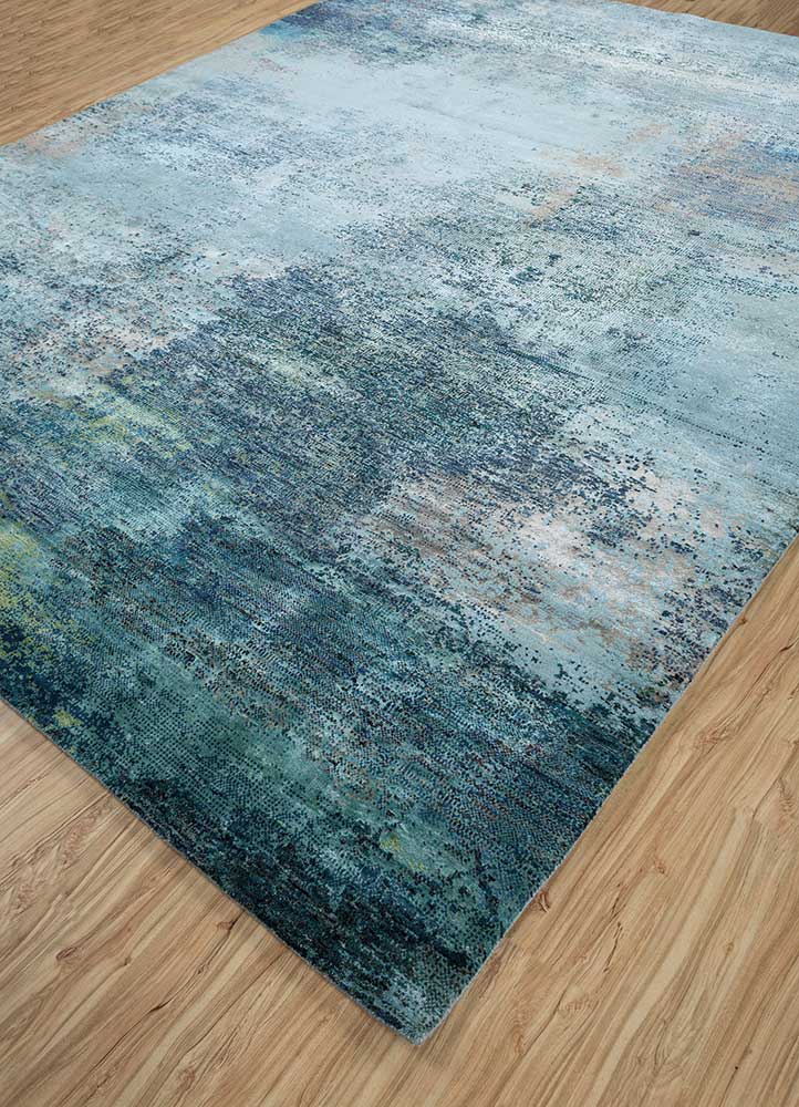 afterglow by kavi blue wool and bamboo silk Hand Knotted Rug - FloorShot