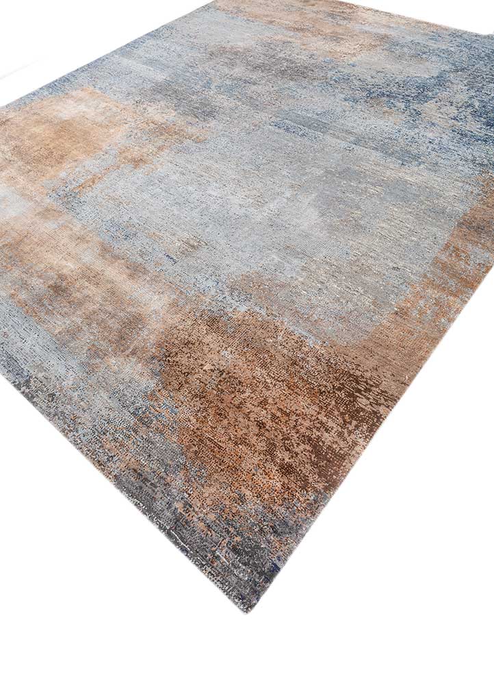 afterglow by kavi blue wool and bamboo silk Hand Knotted Rug - FloorShot