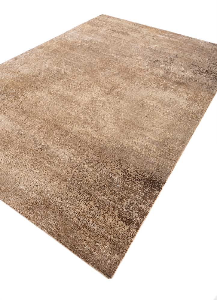 afterglow by kavi beige and brown wool and bamboo silk Hand Knotted Rug - FloorShot