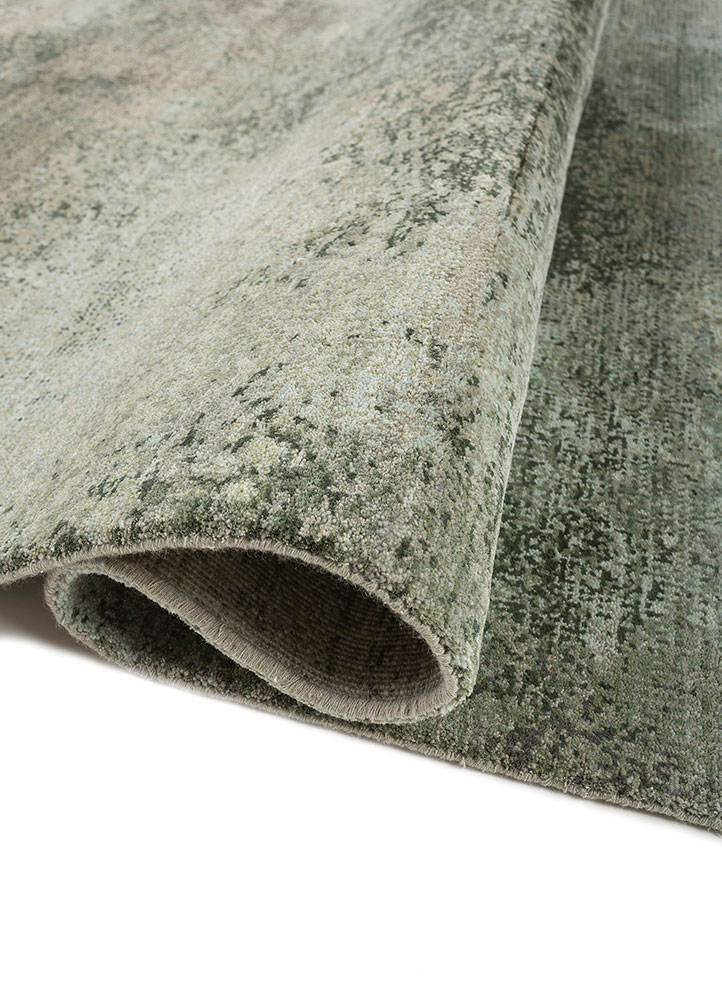 afterglow by kavi green wool and bamboo silk Hand Knotted Rug - FloorShot