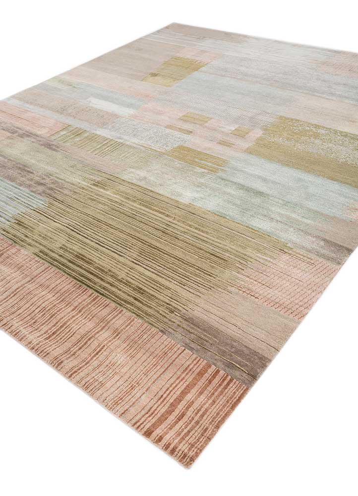 afterglow by kavi green wool and bamboo silk Hand Knotted Rug - FloorShot