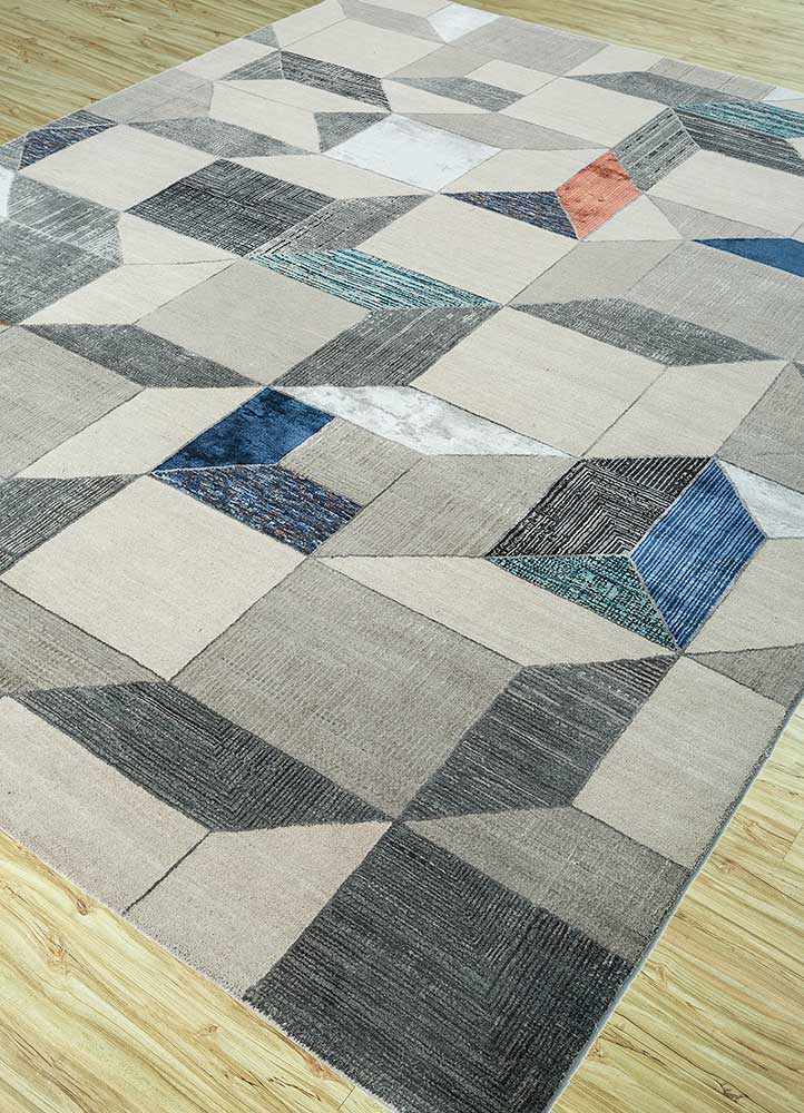 chaos theory by kavi grey and black wool and bamboo silk Hand Knotted Rug - FloorShot