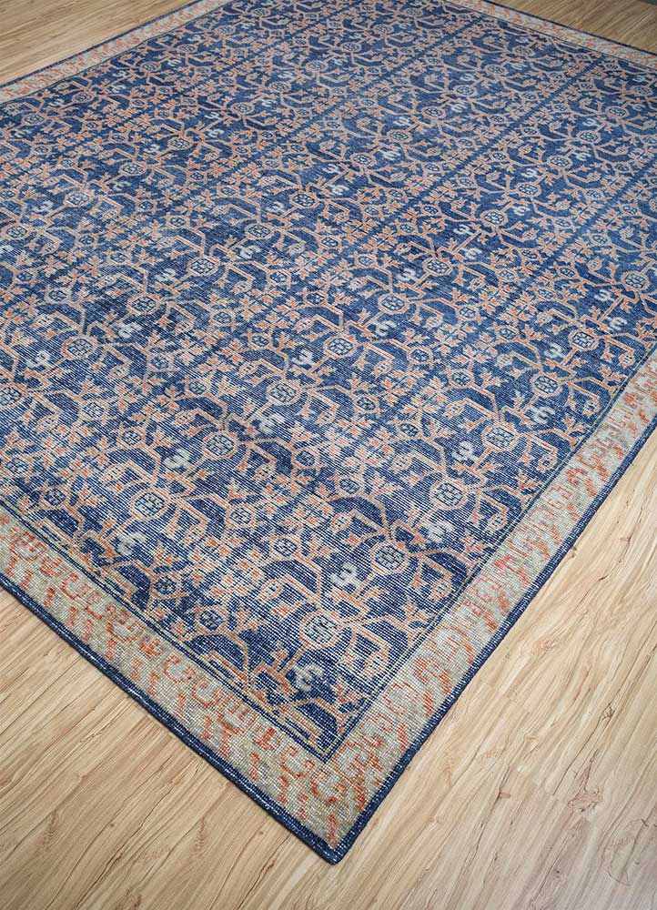 erbe blue wool Hand Knotted Rug - FloorShot