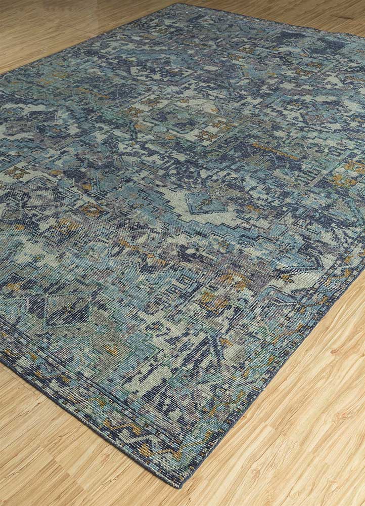 erbe blue wool Hand Knotted Rug - FloorShot