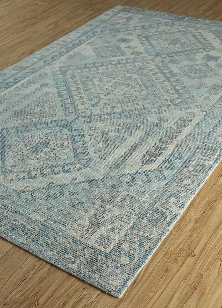 acar blue wool and bamboo silk Hand Loom Rug - FloorShot