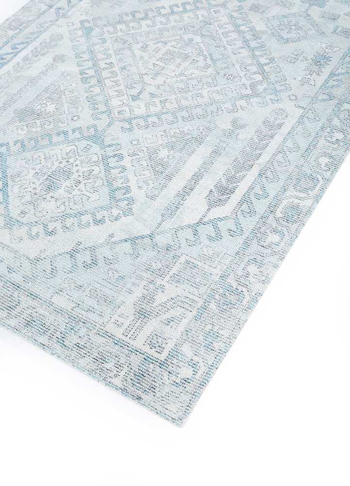 acar blue wool and bamboo silk Hand Loom Rug - FloorShot